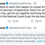 Twitter Flags Trump Tweet for Glorifying Violence
