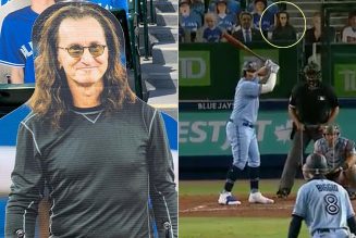 Geddy Lee Cutout Takes In Toronto Blue Jays Game