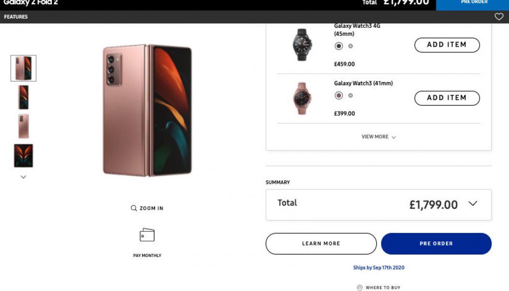 Samsung’s own UK website is already selling the Galaxy Z Fold 2 for £1,799
