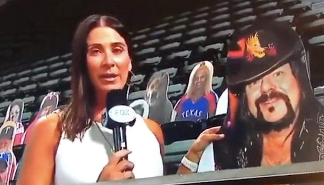 TV Reporter Sings Pantera’s “Walk” Riff While Spotlighting Vinnie Paul Cutout at Texas Rangers Game