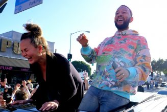 John Legend & Chrissy Teigen Celebrate Joe Biden’s Win With Crowd in Hollywood