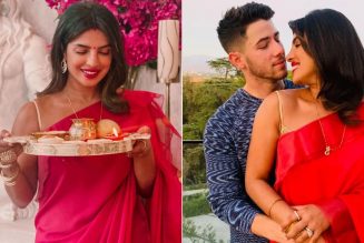 Priyanka Chopra Wears a Stunning Red Sari to Celebrate Karwa Chauth with Nick Jonas
