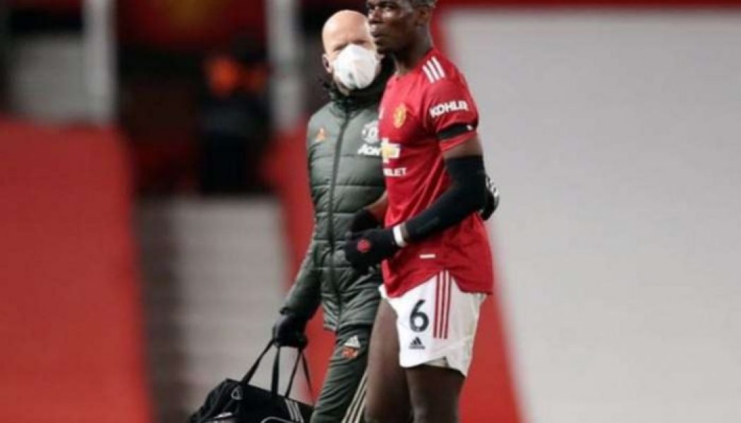 Paul Pogba limps off injured in Manchester United’s clash vs Everton