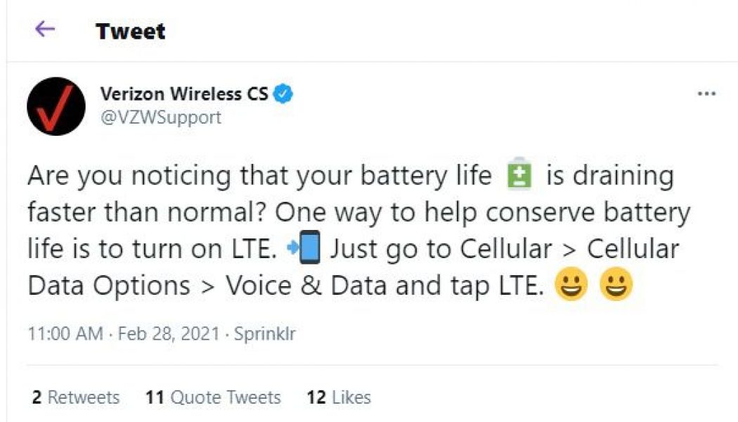Verizon support says you should turn off 5G to save your phone’s battery