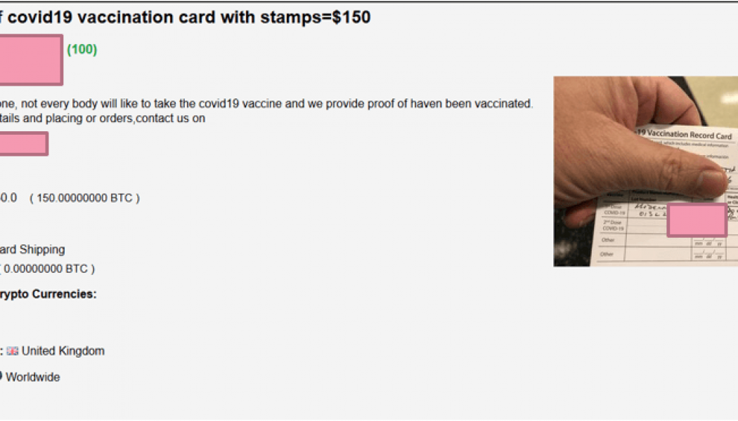 Fake COVID-19 Vaccination Certificates for Sale on the Dark Net