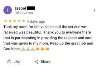 I love the earnest Google reviews of vaccination sites
