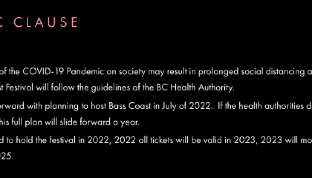 Bass Coast Music Festival Officially Postponed to Summer 2022