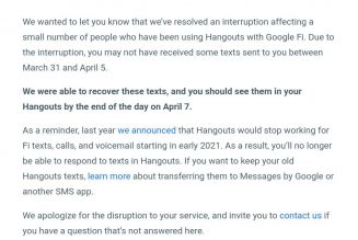 Text messages sent to Google Fi users with Hangouts went missing last week