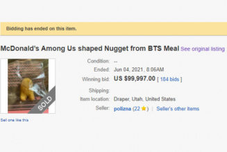 A very sus chicken nugget shaped like an Among Us crewmate sells for $99,997 on eBay
