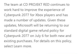 Microsoft’s expanded refund policy for Cyberpunk 2077 on Xbox ends in July