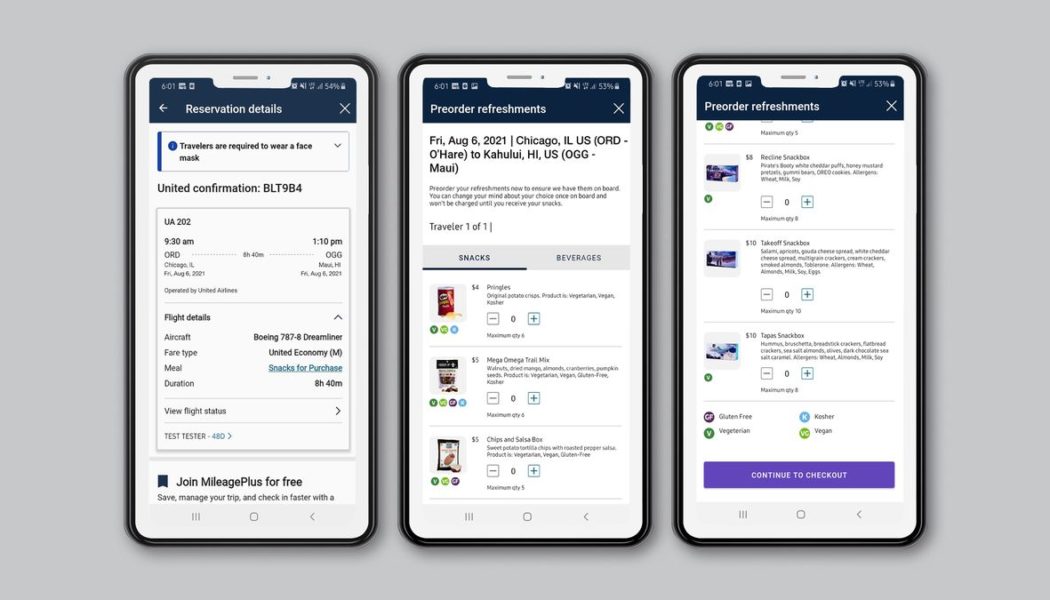 United Airlines will let passengers preorder food and snacks online before flights