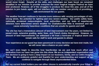 Imagine Music Festival Cancelled Due to Severe Weather Caused by Hurricane Nicholas