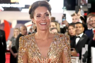 Kate Middleton Lit Up the James Bond Red Carpet in a Glittering Gold Jenny Packham Gown