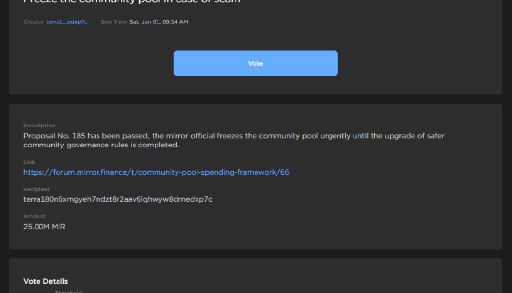 Terra’s Mirror protocol warns community against governance attack