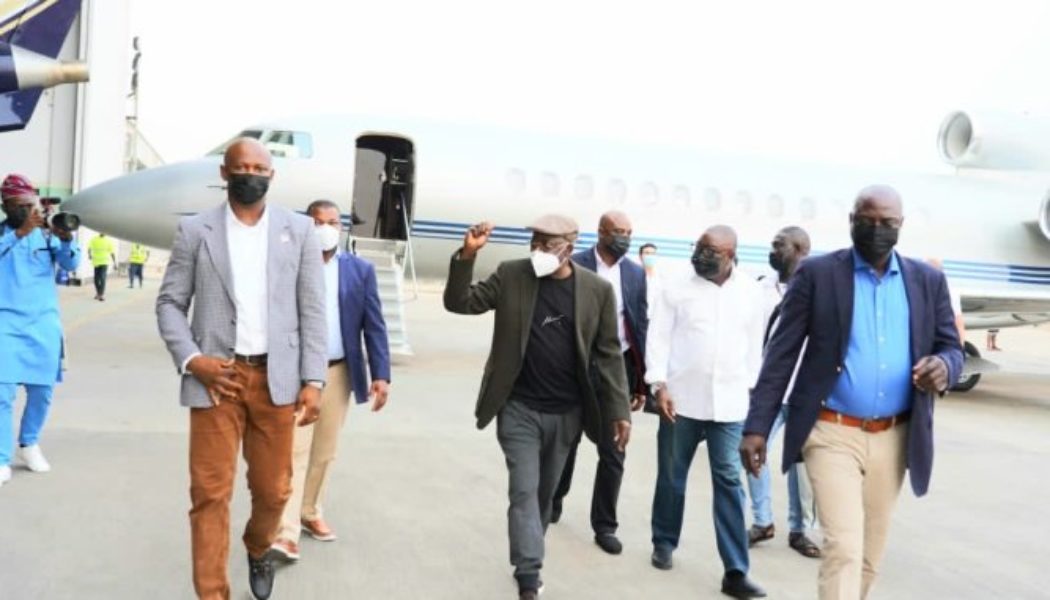 Asiwaju Tinubu on his return this evening from a trip Abroad (Photos)