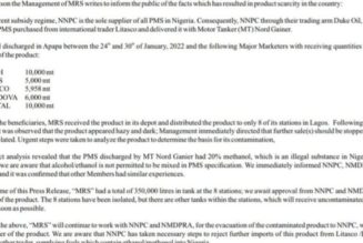 shipment of adulterated petrol was brought into Nigeria by Duke Oil