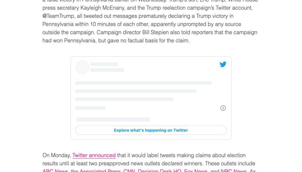 Twitter reverts change that left blank spaces in place of deleted embedded tweets
