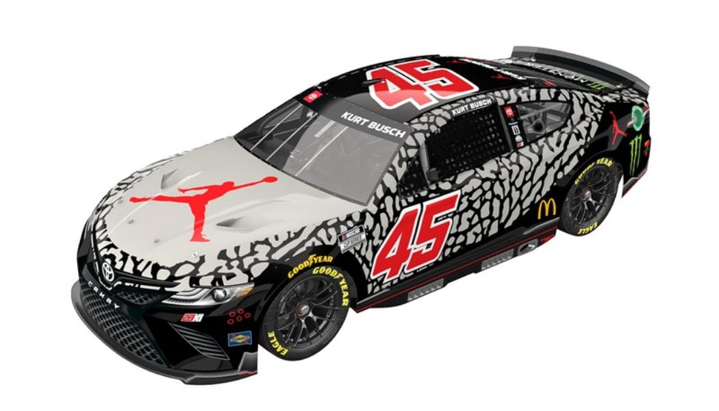 23XI Racing Gives Kurt Busch’s Car a Paint Job Inspired by the Air Jordan 3 “Black Cement”