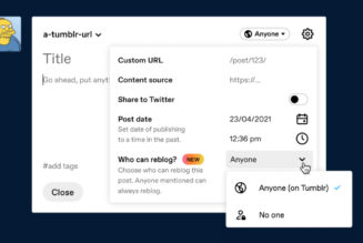 Tumblr is adding a feature to disable reblogs of posts