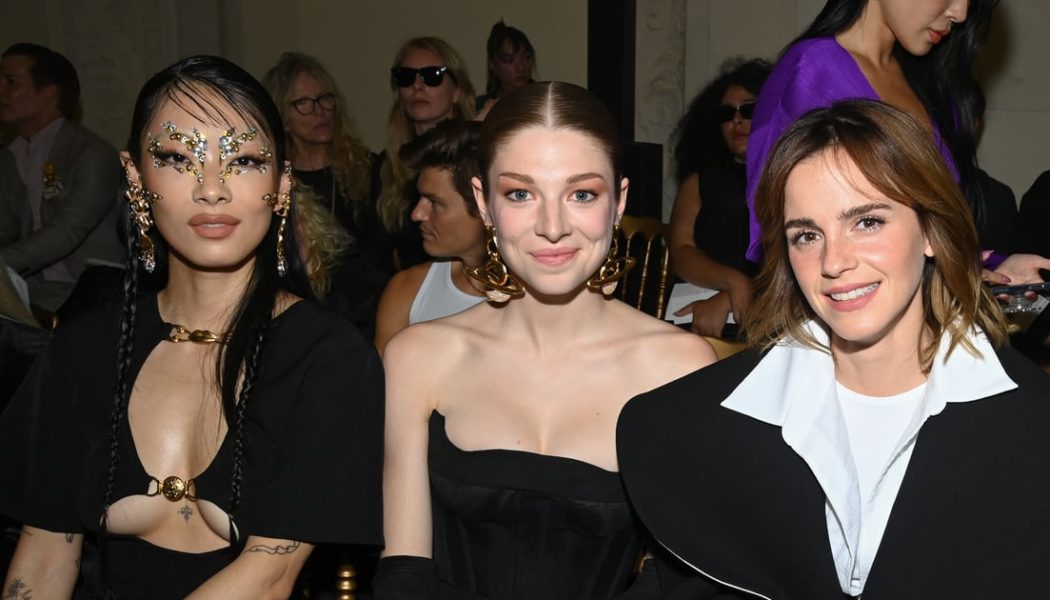 Emma Watson Makes a Case For Power Shoulders as She Sits With Hunter Schafer at the Schiaparelli Show