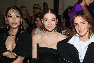 Emma Watson Makes a Case For Power Shoulders as She Sits With Hunter Schafer at the Schiaparelli Show