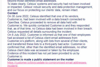 Phishing risks escalate as Celsius confirms client emails leaked