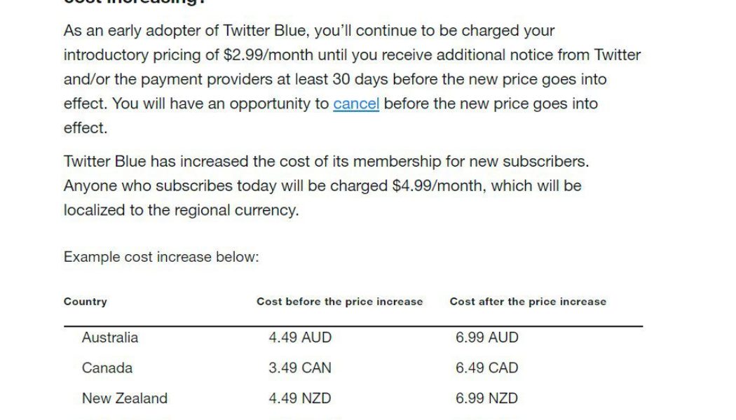 The Twitter Blue subscription is getting more expensive