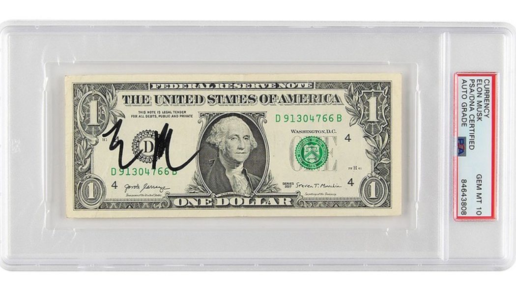 A PSA 10 Elon Musk-Signed U.S. $1 Dollar Bill Is Now up for Auction