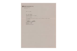 A Signed Typed Letter From Steve Jobs Saying He Does Not Give Out Autographs Auctions for Over $450K USD