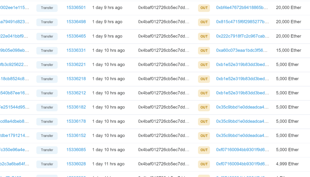 Ethereum ICO-era whale address transfer 145,000 ETH weeks before the Merge