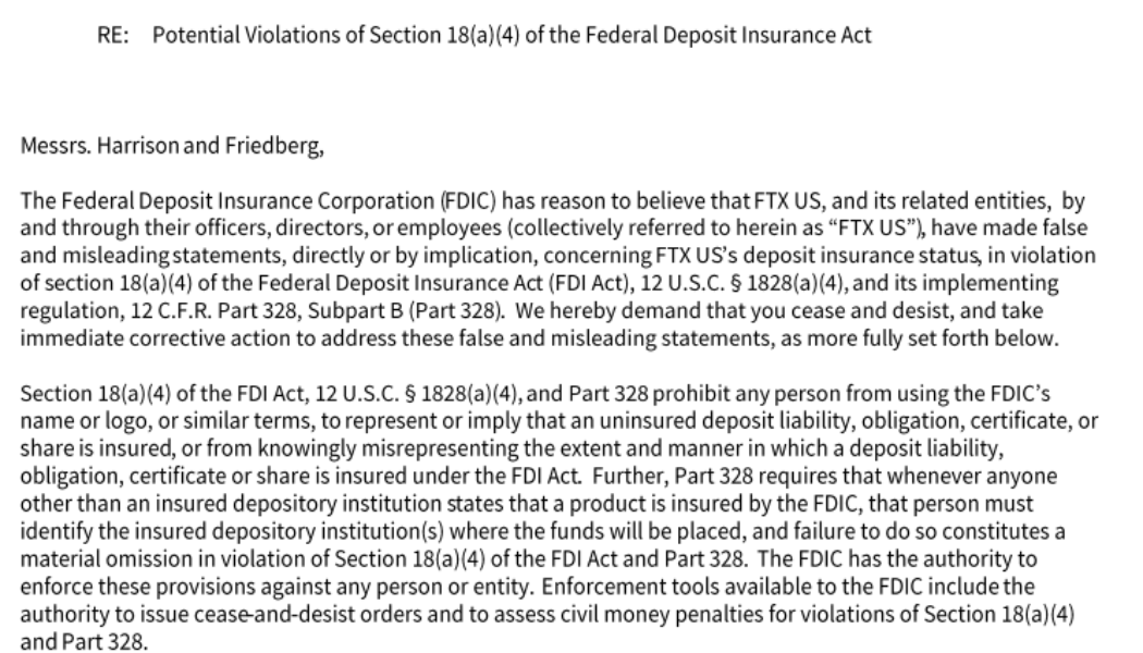 FTX US among 5 companies to receive cease and desist letters from FDIC