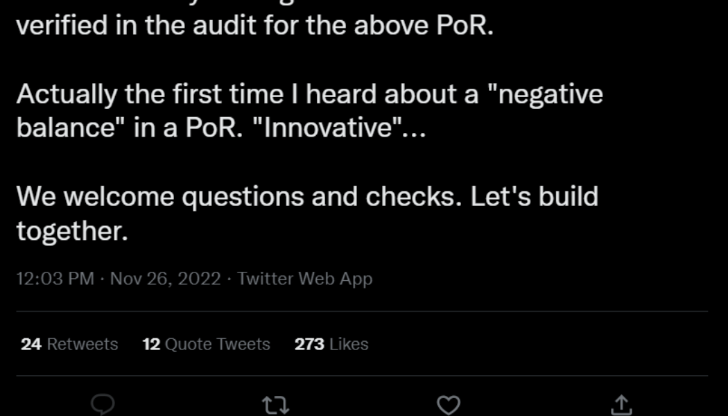 Binance proof-of-reserves is ‘pointless without liabilities’: Kraken CEO