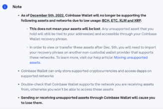 Coinbase Wallet will stop supporting BCH, ETC, XLM and XRP, citing ‘low usage’