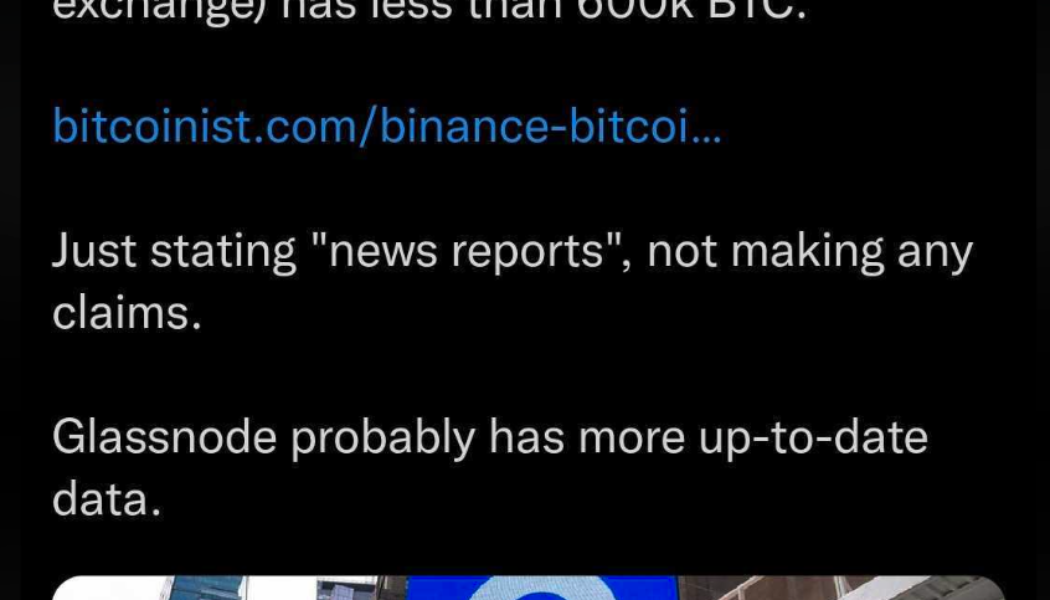 Crypto Twitter reacts to Binance CEO’s deleted tweet about Coinbase’s Bitcoin Holdings