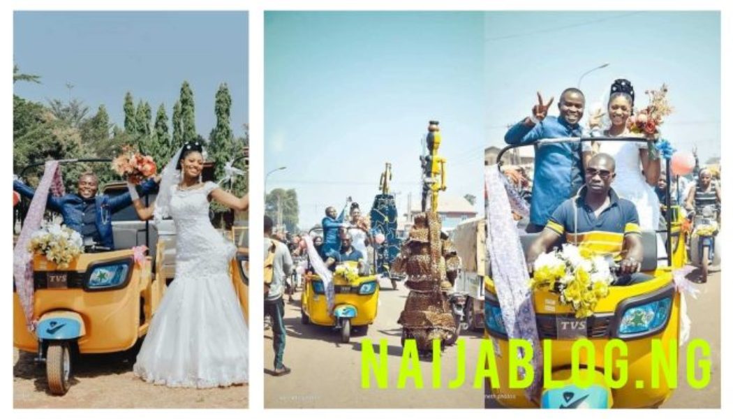 PHOTOS: Funny as young man decided to ride Keke for his wedding in Enugu State, instead of car