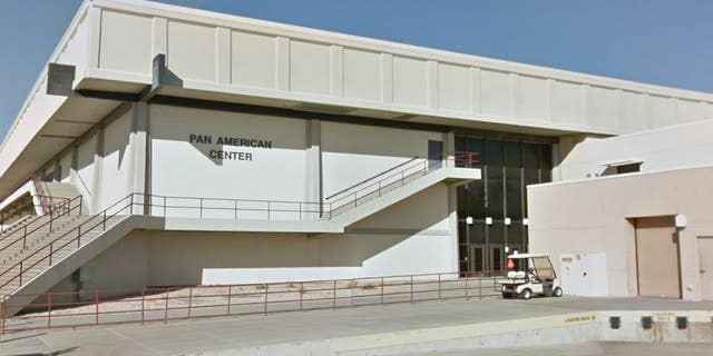 A Google Earth image shows New Mexico State University's Pan American Center, where the Aggies play basketball.