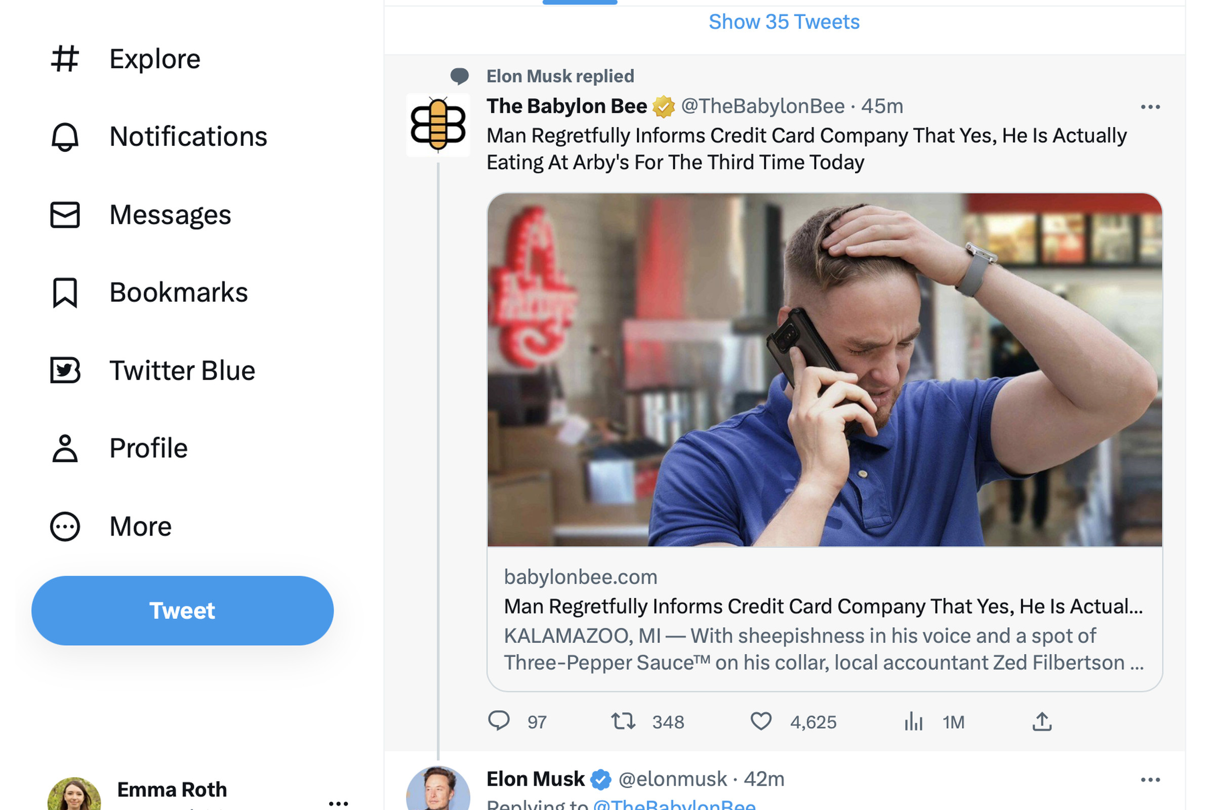 A screenshot showing a tweet from Elon Musk in Twitter’s For You feed