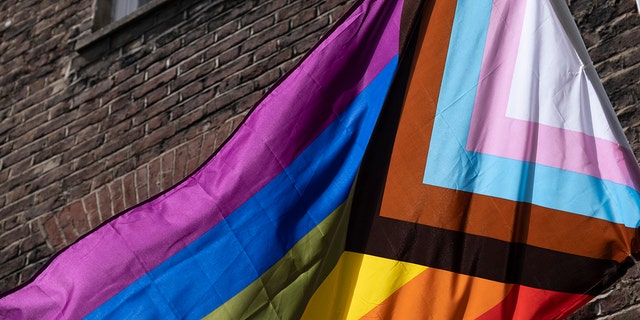 Pride Progress flag in Soho on 28th June 2022.