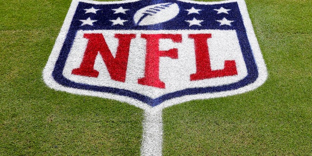 The NFL logo on the field prior to a game between the Green Bay Packers and Miami Dolphins at Hard Rock Stadium Dec. 25, 2022, in Miami Gardens, Fla.