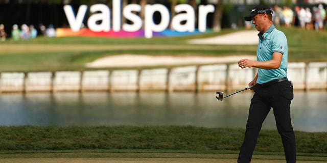 Justin Thomas walks across the 12th green during the second round of the Valspar Championship at Innisbrook Resort and Golf Club on March 17, 2023 in Palm Harbor, Florida.