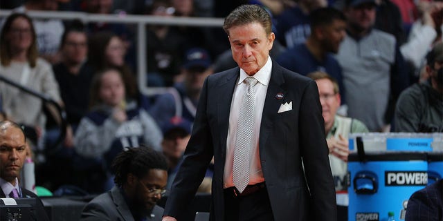 Head coach Rick Pitino of the Iona Gaels during the first half against the Connecticut Huskies during the first round of the 2023 NCAA Tournament at MVP Arena March 17, 2023, in Albany, N.Y.