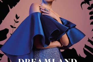 Taylor Hill models royal blue off-shoulder top and tight-fitting patterned skirt on cover of Mojeh - Daily Mail