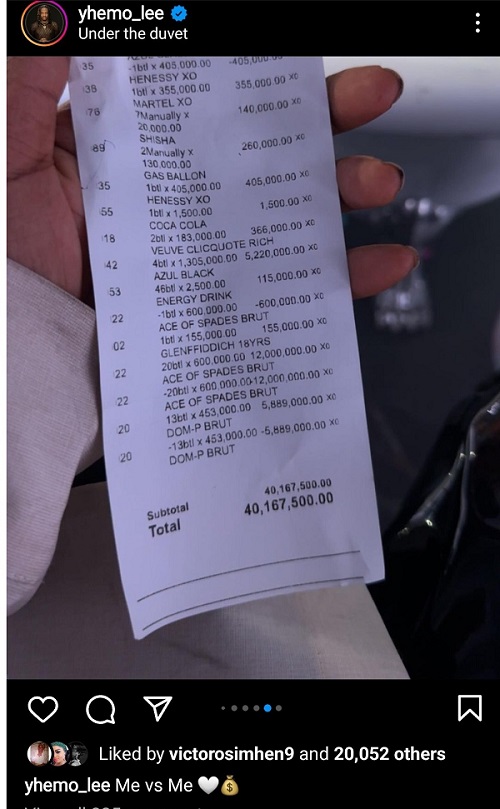 Yhemo Lee Spends N40 million In One Night, Fans React