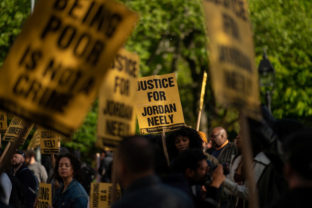 People protest the death of Jordan Neely, a man that died after being placed in a chokehold by a fellow passenger In a New York City subway train earlier this week