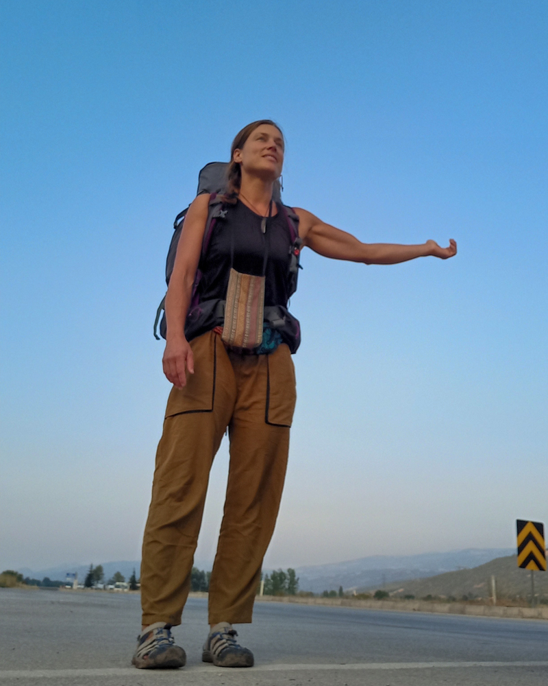 Miriam Lancewood hitchhiking