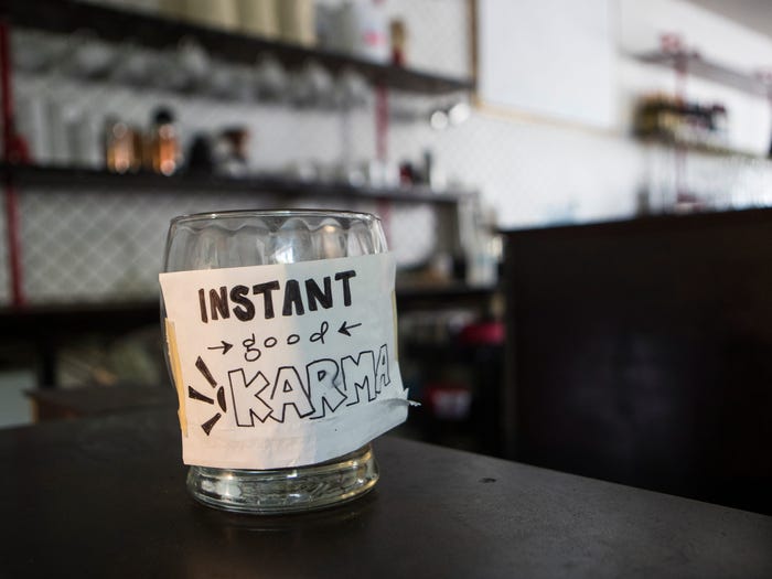 A tip jar at a cafe in Houston, Texas