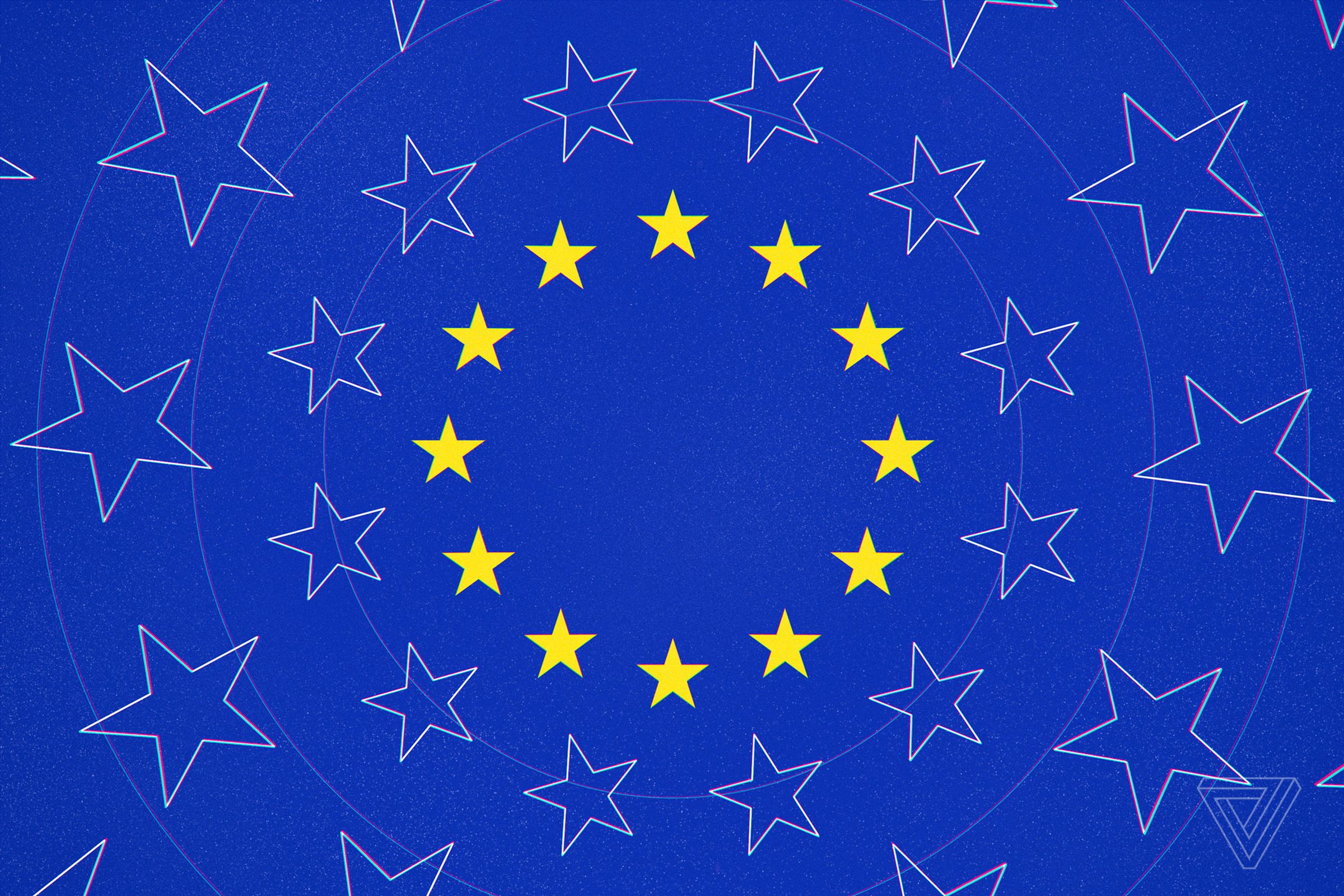 A circle of 12 gold stars representing the European Union.