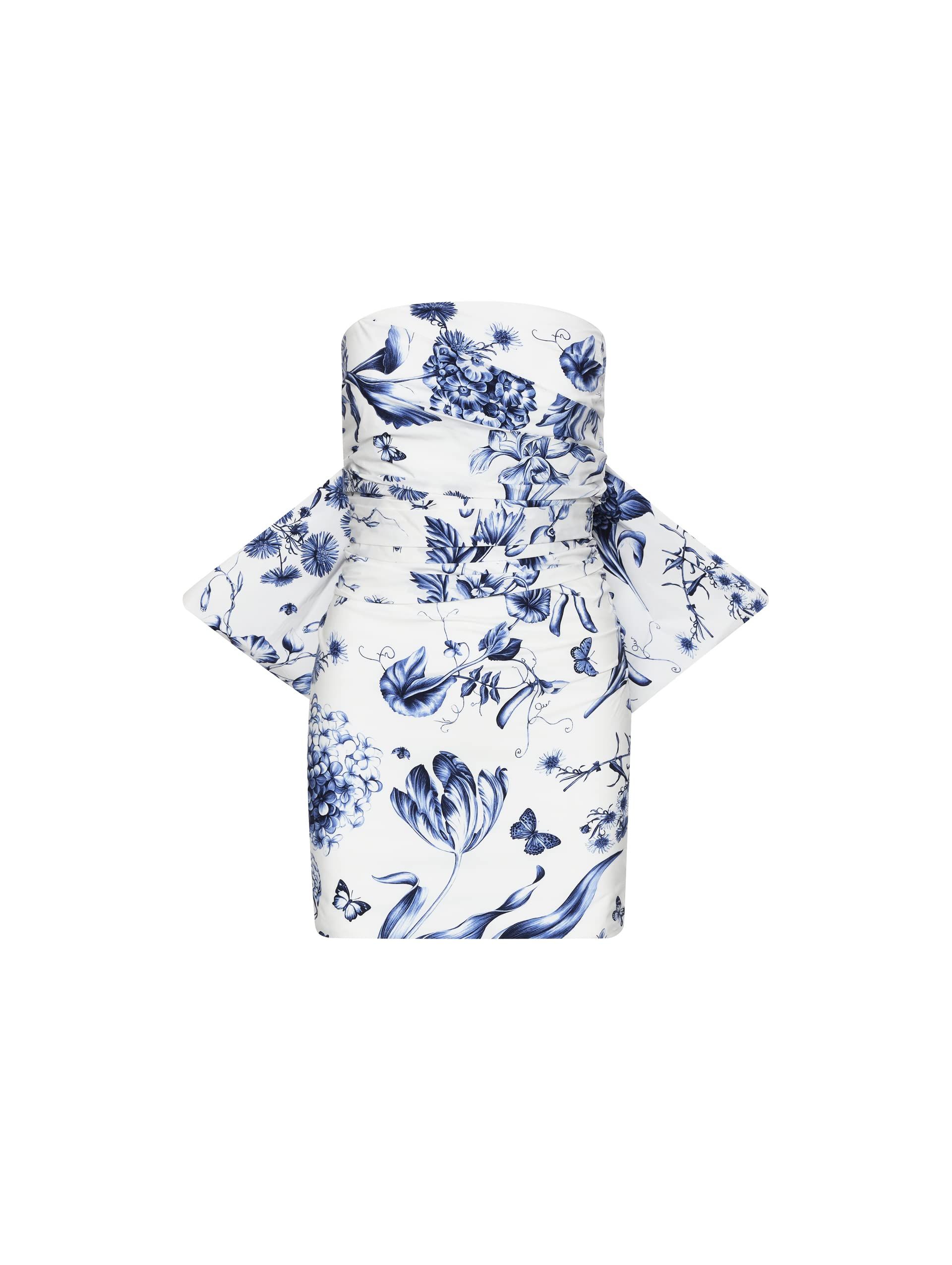 Floral Toile Cotton Draped Dress 