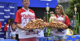 Joey Chestnut wins 16th Nathan’s Famous Hot Dog Eating Contest after 2-hour weather delay