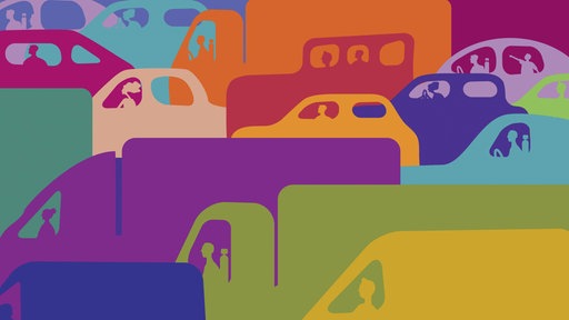 Illustration: Bunter Verkehrsstau mit Autos und LKWs. | Bildquelle: imago/Ikon Images Illustration: Bunter Verkehrsstau mit Autos und LKWs.